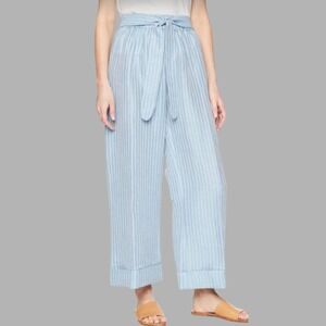 Mara Hoffman Striped Wide Leg Lounge Pants Sz S Blue Striped Tie Waist Cropped
